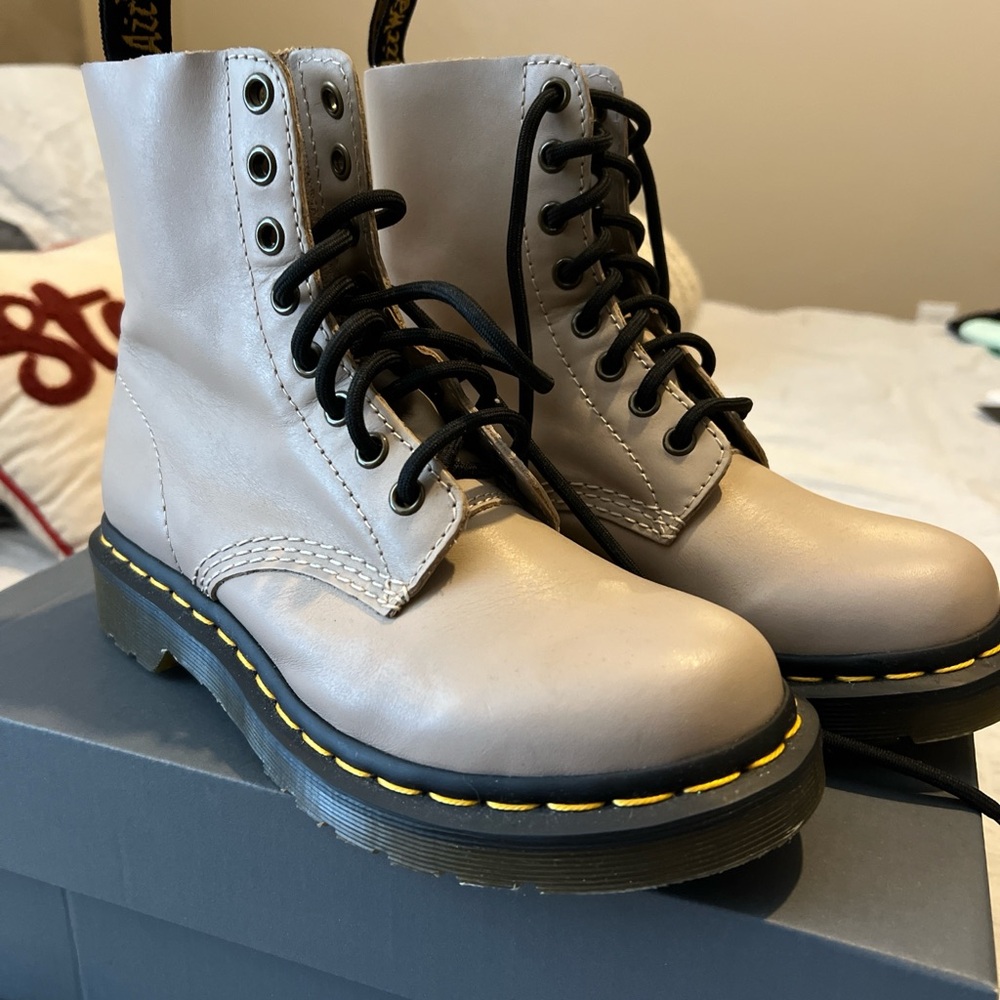 Dr. Martens Women's Beige Combat Boots - Picture 2 of 3